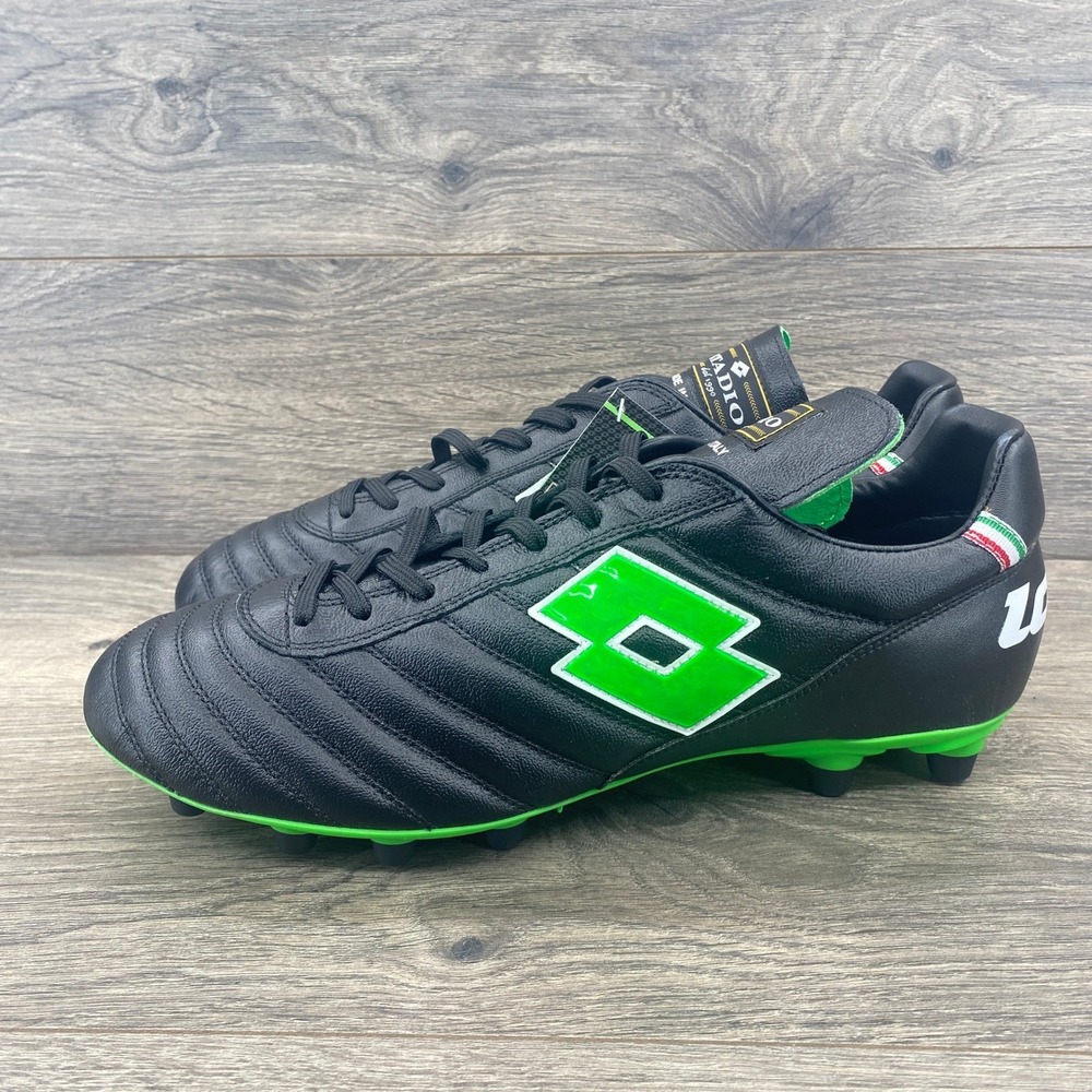 Lotto Stadio Soccer Cleats Black Green Men Size 12 Made in Italy